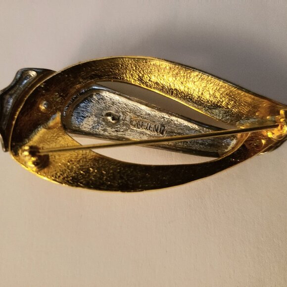 Vintage 1980s Signed Two-Tone Swirl M Jent Leaf Wing Wave Mixed Metal Brooch Pin - Picture 3 of 9